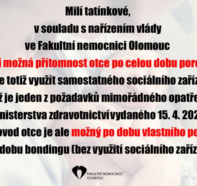 Tatínci mohou na část porodu a bonding